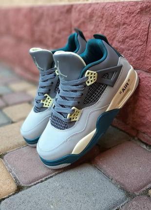 👟 кроссовки nike air jordan 4 серые с зеленым / наложка bs👟