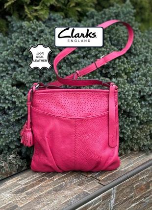 Clarks Andia стильная практичная сумка кроссбоди натуральная кожа фуксия/ малиновая1 фото