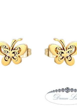 Серьги с нержавеющей медицинськои стали с позолотой "бабочка"
