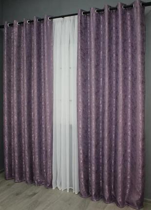 Комплект штор на люверсах (2шт. 1,5х2,5м) льон "pavliani". колір фіолетовий4 фото