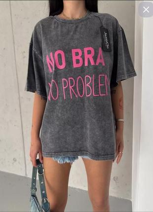 Накладной платеж ❤ турецкий оверсайз хлопковая удлиненная футболка туника варенка вареная с надписью no bra no problem