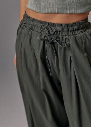 Женские брюки-кюлоты на резинке - хаки цвет, l (есть размеры)4 фото