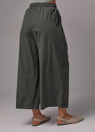 Женские брюки-кюлоты на резинке - хаки цвет, l (есть размеры)2 фото