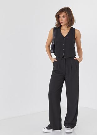 Жіночі штани прямого крою з високою посадкою — чорний колір, m (є розміри)6 фото