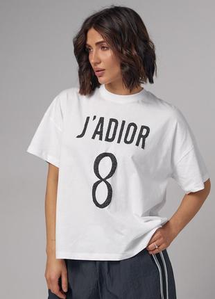 Женская хлопковая футболка с надписью j'adior 8 - белый цвет, s (есть размеры)