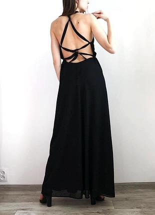 Чёрное длинное шифоновое платье макси hm