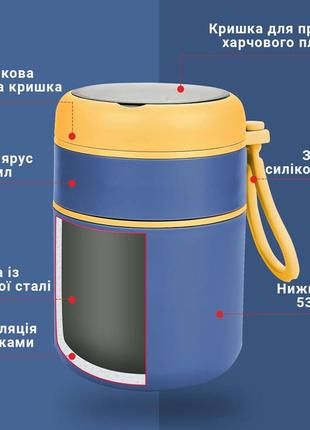 Термо супниця на 2 яруси, з металевою основою tedemei 710 мл, синя2 фото