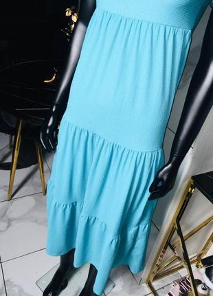 Голубое платье с текстурой воланами primark xs4 фото