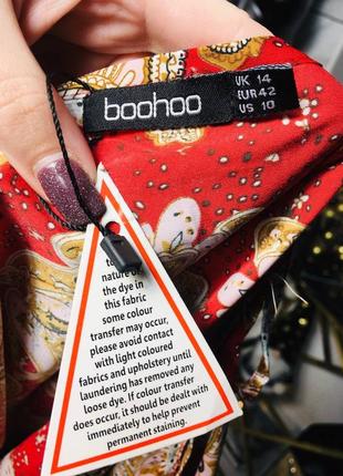 Червоне максіплаття принт розрізи boohoo хл2 фото