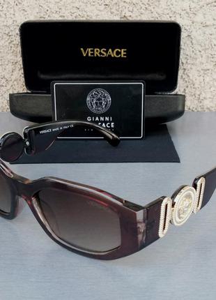 Окуляри в стилі versace стильні сонцезахисні окуляри жіночі коричневі з золотом з градієнтом