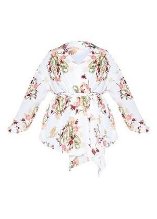 Новая белая блуза на запах в цветах от prettylittlething батал большой размер 3хл3 фото