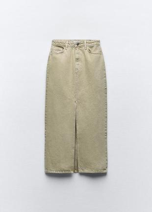 Джинсовая юбка средней длины z1975 с разрезом спереди3 фото