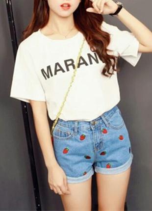 Шорты джинсовые клубника с вышивкой