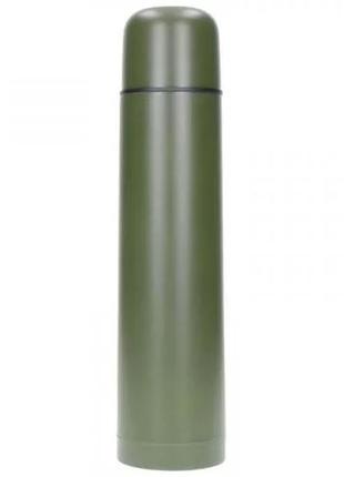 Термос стальной с кружкой sturm mil-tec olive 1 л, военный термос олива, туристический термос с помпой2 фото