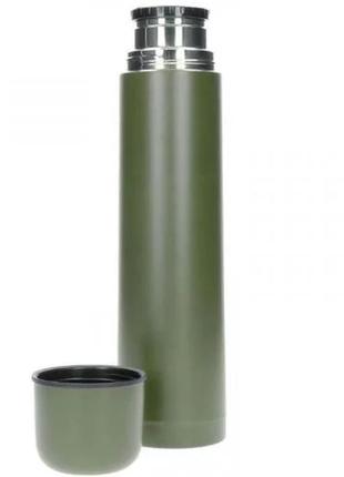 Термос стальной с кружкой sturm mil-tec olive 1 л, военный термос олива, туристический термос с помпой4 фото