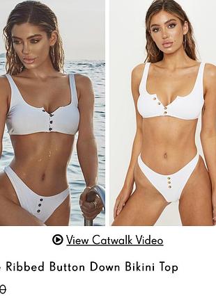 Белый верх бикини на пуговицах в рубчик