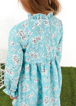 Бірюзове святкове платтячко плаття сукня в квітковий принт квіточки повітряне для дівчинки 92 98 104 110 116 чорне6 фото