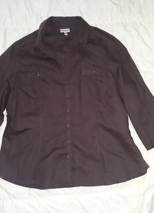 Коричневая, льняная блузка, рубашка biaggini размер 48