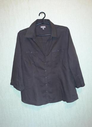 Коричневая, льняная блузка, рубашка biaggini размер 484 фото