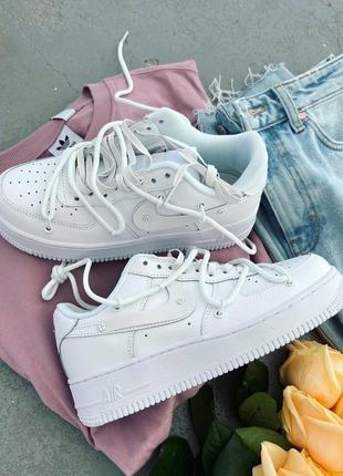 Женские кеды nike air force 1 low white off из натуральной кожи6 фото