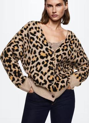 Mango новая женская кофта свитер кардиган пуловер на пуговицах леопард размер оверсайз xl