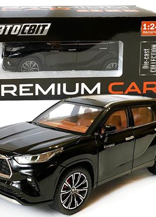 Машинка металева toyota highlander hybrid тойота хайлендер гібрид 1:24 джип чорний звук світло відч двері капот багажник гум