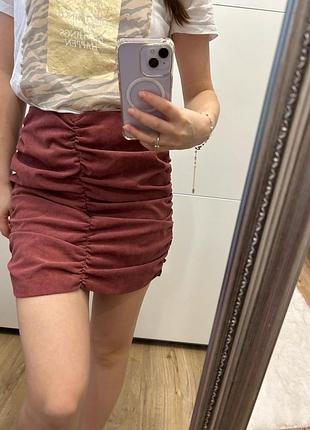 🌿трендовая юбка zara микровельвет в жатку