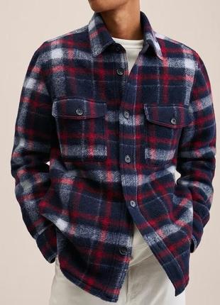 Шикарный оверширт, куртка, рубашка mango mng sicilia wool/polyester overshirt blue/red5 фото