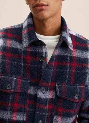 Шикарный оверширт, куртка, рубашка mango mng sicilia wool/polyester overshirt blue/red3 фото