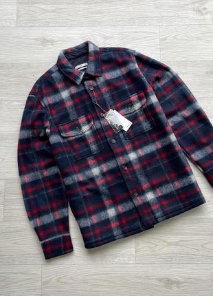 Шикарный оверширт, куртка, рубашка mango mng sicilia wool/polyester overshirt blue/red2 фото