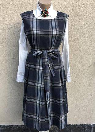 Шерстяное платье,сарафан в клетку(офисное)под пояс,юбка в встречную складку, monsoon