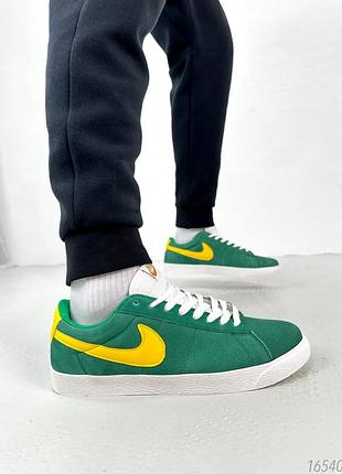 Зелені жовті натуральні замшеві чоловічі кросівки кеди nike blazer low pro green замша