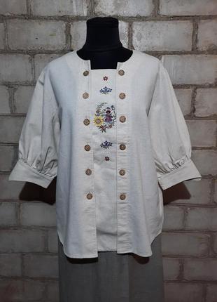 Винтажная рубашка бохо вышивка древесский стиль лен хлопок3 фото