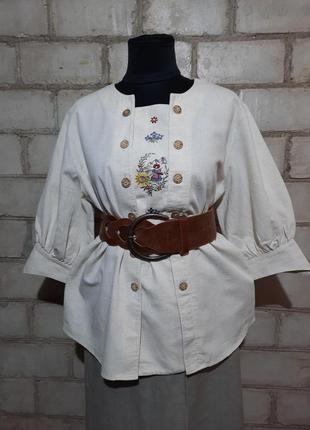 Винтажная рубашка бохо вышивка древесский стиль лен хлопок