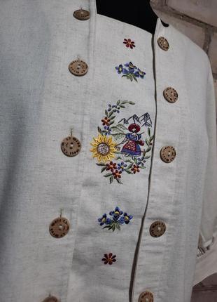 Винтажная рубашка бохо вышивка древесский стиль лен хлопок7 фото