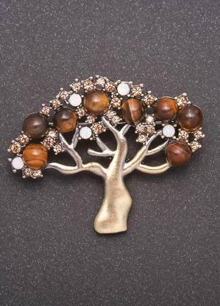 Брошь с натуральным камнем тигровый глаз