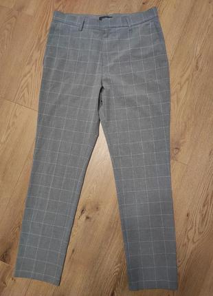 Брюки брюки мужские серые прямые зауженные клетка slim fit повседневные классика h&amp;m, размер m (w31-32)