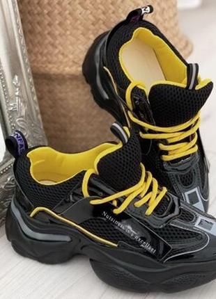 Кроссовки кеды чёрные с жёлтым1 фото
