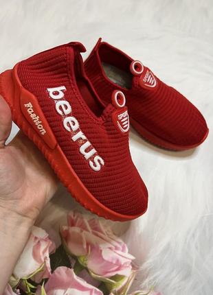 Текстильні кросівки червоні кросівки макасіни дитячі капці на весну4 фото