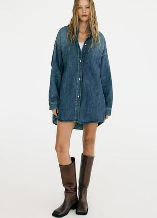 Довга джинсова сорочка zara