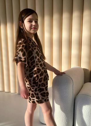 Дитяча леопардова піжама сорочка та шорти вільного кроя для дівчинки5 фото