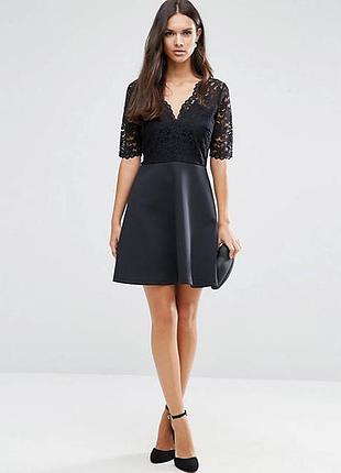 Asos асос платье черное классическое гипюр с открытой спиной с рукавом нарядное