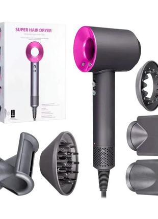 Фен-стайлер для волос 6 в 1 magic hair supersonic premium 5 насадок, фуксия