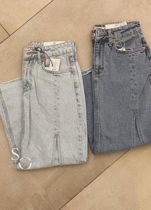 Женская джинсовая юбка миди с разрезом сбоку, на высокой посадке, синяя, серая, голубая, юбка, с вырезом, джинс6 фото