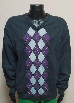 Красивый хлопковый пуловер серого в разноцветный ромбик u. s polo assn, 💯 оригинал