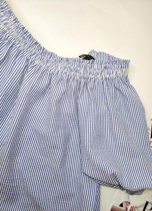 Блуза женская голубого цвета в полоску с короткими рукавами от бренда atmosphere s3 фото