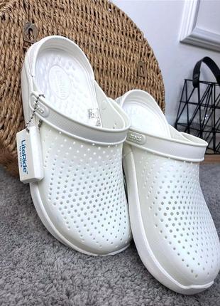 Женские кроксы сабо Slides crocs literide clog white белые лидер продаж
