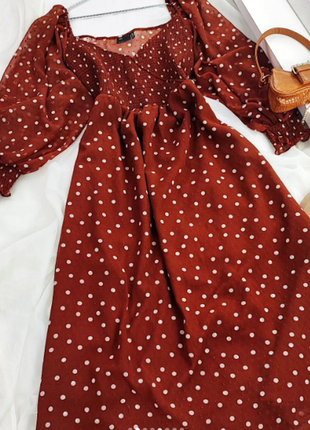 Прекрасна шифонова коричнева сукня в горошок asos design1 фото
