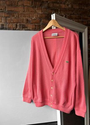 Lacoste vintage men’s pink made in spain acrylicndardigan винтажный кардиган