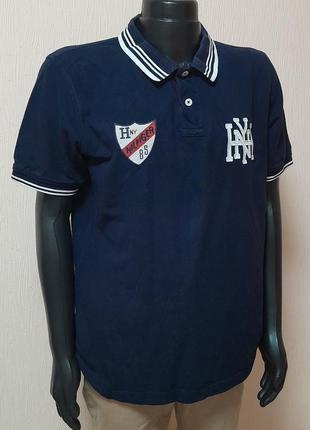 Стильна бавовняна футболка поло синього кольору tommy hilfiger slim fit made in laos3 фото